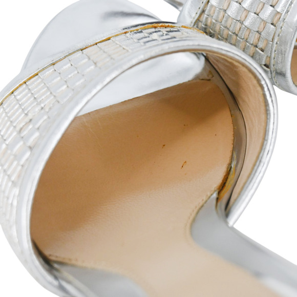 Fendi Silver Metallic Woven Leather Mules Size 37 - Picture 12 of 16